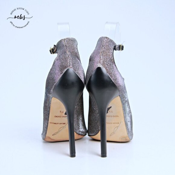 Brian Atwood BFliese Metallic Peep Toe Stilettos Silver Gold Women 7.5 - Picture 2 of 14